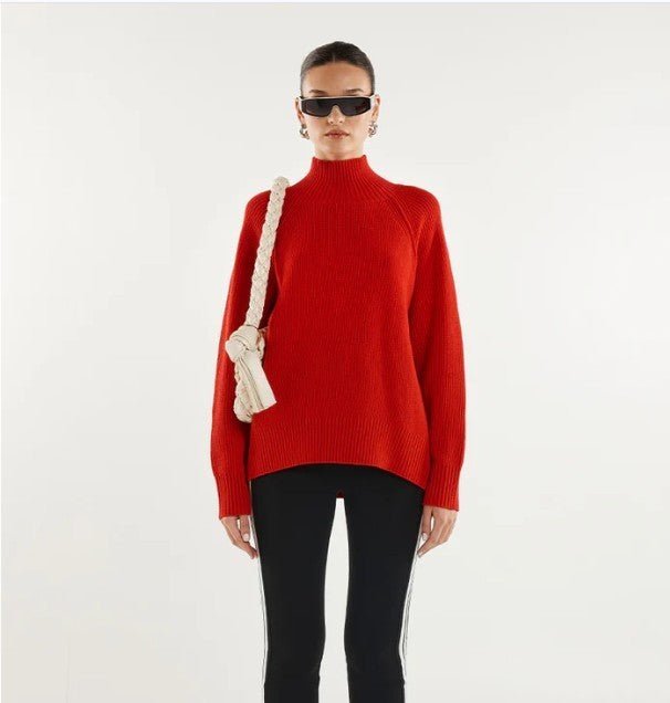 Thala Turtleneck Knit Jumper - Flame Red - Go-Dolly