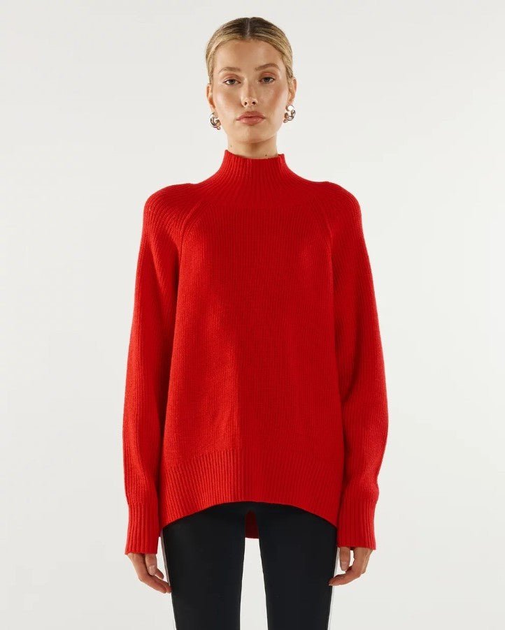 Thala Turtleneck Knit Jumper - Flame Red - Go-Dolly