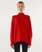 Thala Turtleneck Knit Jumper - Flame Red - Go-Dolly