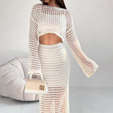 Front view of cotton Timeless Escape Set with wide-sleeve crop top and skirt