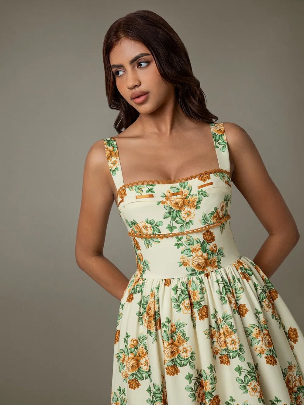 Yamara Midi Dress - Yellow Floral - Go - Dolly