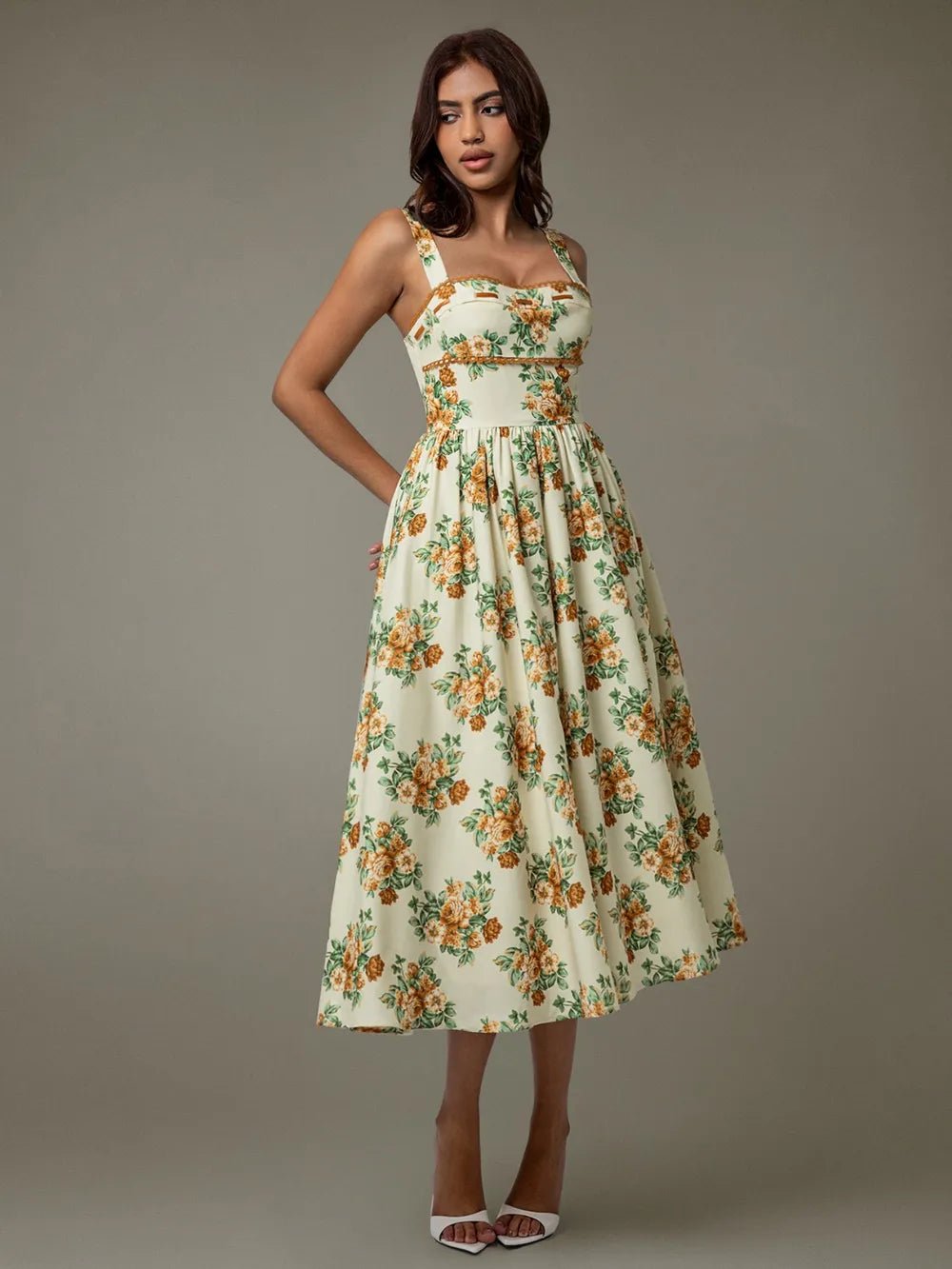 Yamara Midi Dress - Yellow Floral - Go - Dolly