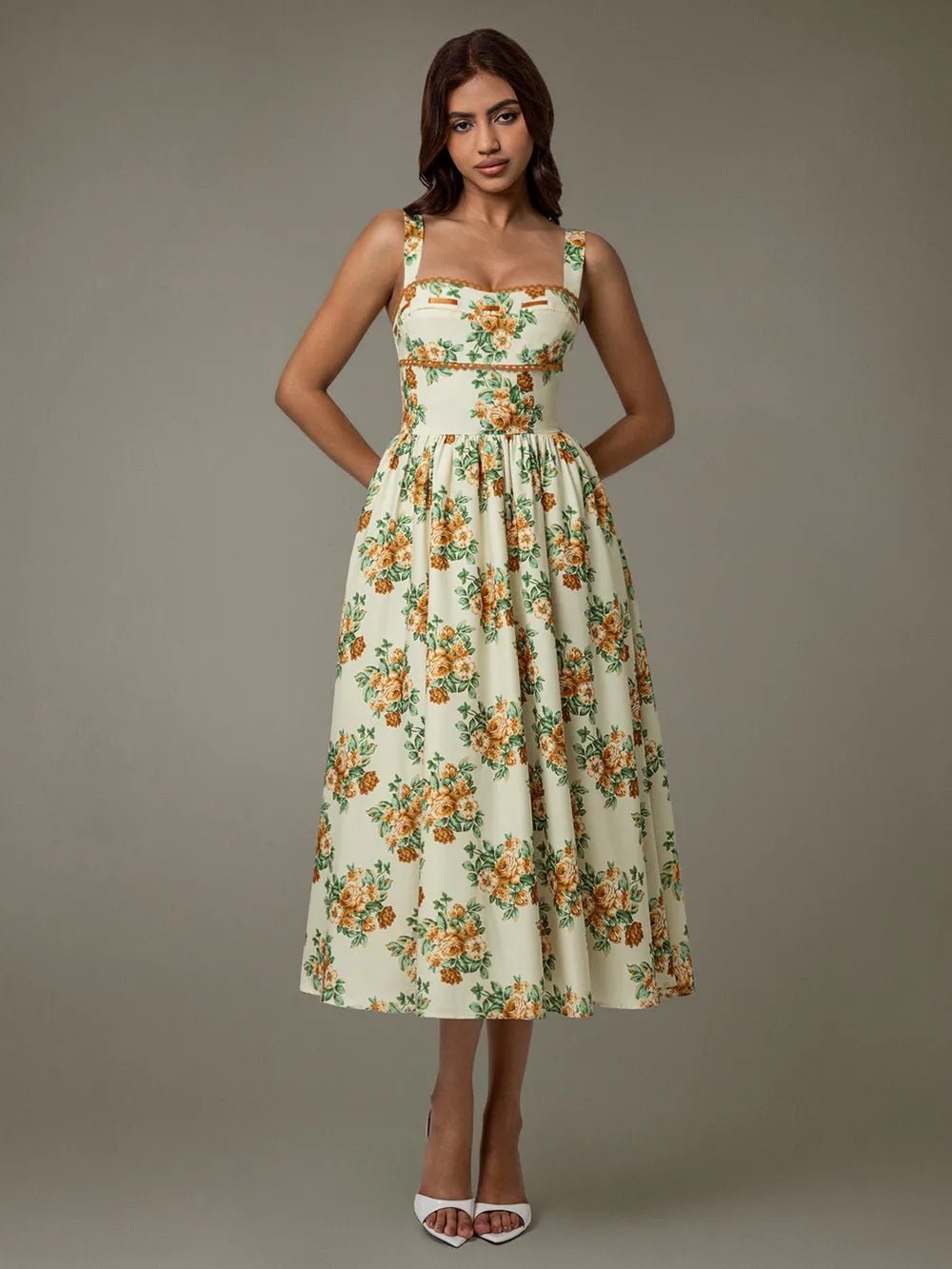 Yamara Midi Dress - Yellow Floral - Go - Dolly