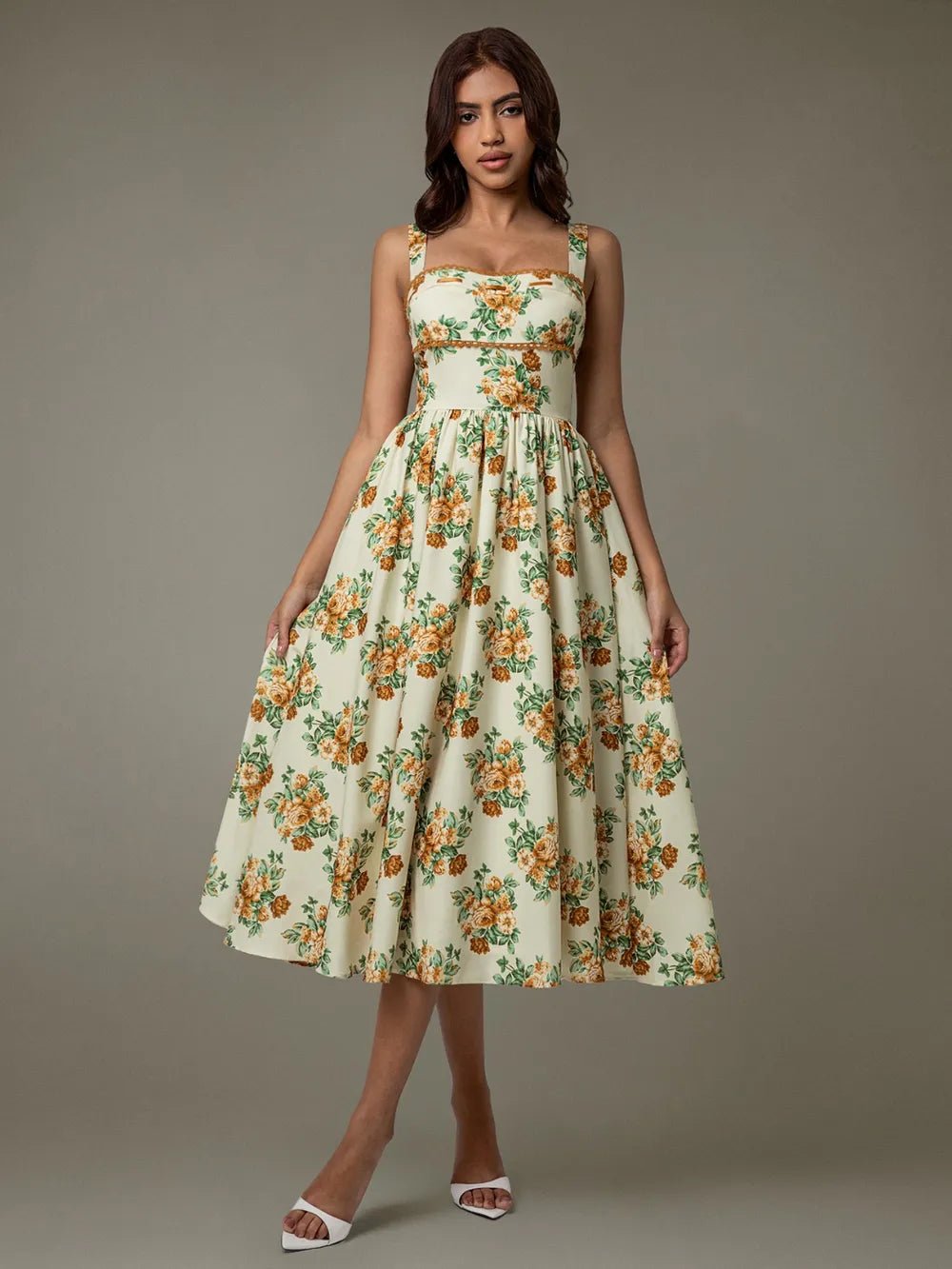 Yamara Midi Dress - Yellow Floral - Go - Dolly