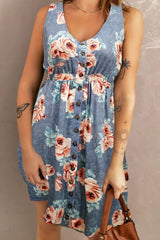 Yana Sleeveless Front Button Mini Dress - Printed - Go-Dolly