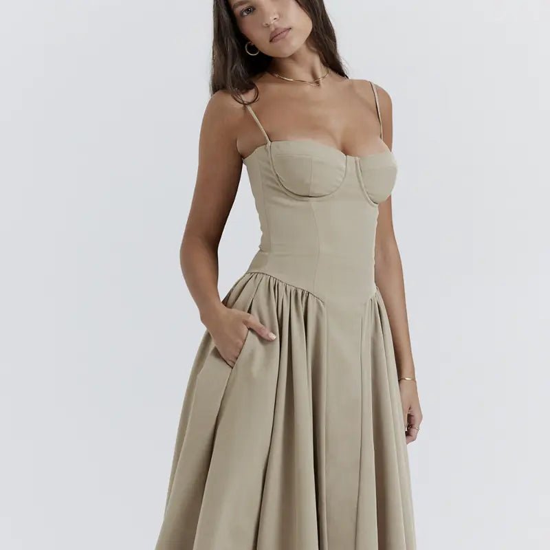 Zelie Midi Dress - Khaki - Go - Dolly