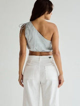 Ziggy Ties One Shoulder Top - Blue Print - Go-Dolly