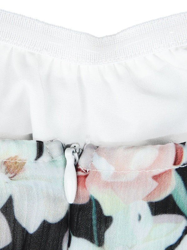 Fabric detail of the pink Belladonna Floral Playsuit showing floral pattern and premium texture.