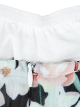 Fabric detail of the pink Belladonna Floral Playsuit showing floral pattern and premium texture.