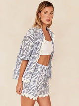 Side view of the Celestial 2 Piece Set showing the relaxed fit and embroidered hem detail.