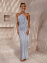 Esme Halter Neck Satin Maxi Dress – Blue, Pink, Brown - Go - Dolly