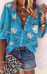 Floral Printed Loose Casual Blouse - Go - Dolly
