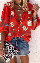 Floral Printed Loose Casual Blouse - Go - Dolly