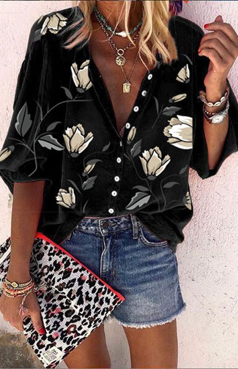 Floral Printed Loose Casual Blouse - Go - Dolly