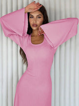 Helena Long Sleeve Maxi Dress - White and Pink - Go - Dolly