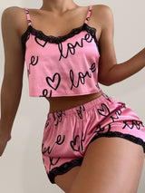 Cute Love Print Shorts and Cami Set - Go-Dolly