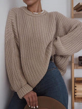 Loose Fit Scoop Neck Knit Sweater - Go-Dolly