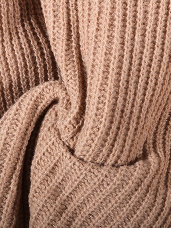 Close-up of ribbed texture detail on the More Of Me Knit in khaki.