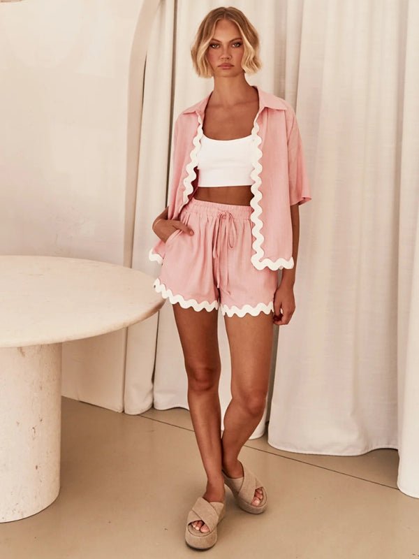 Side pose showing fit and playful hem details of Opal set.