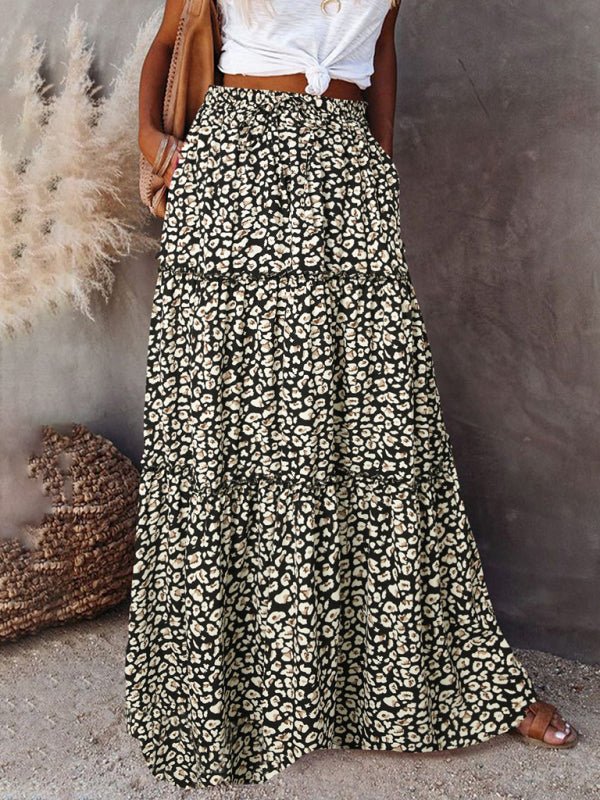 Black and white printed Perfect Dayz Maxi Skirt paired with a tucked-in white top, styled for casual elegance.