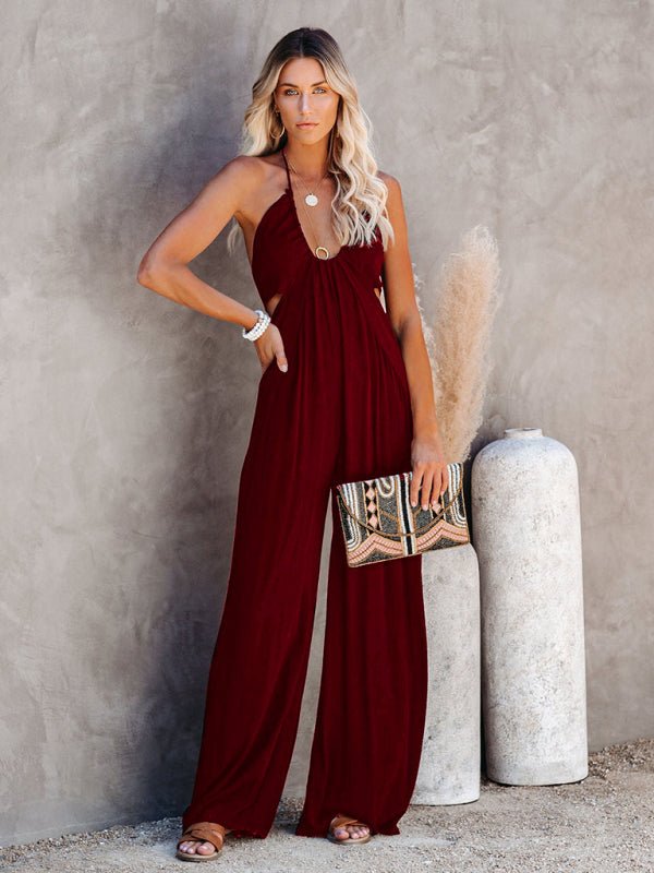 Aubrielle Jumpsuit in wine red, perfect for evening wear or a dressy event