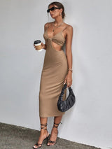 The Odette Tempest Midi Dress – Beige & Black - Go - Dolly